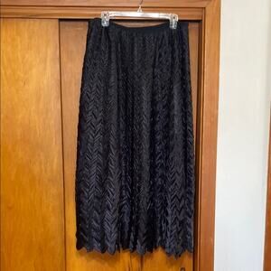 Cachet Black Herringbone Raised Pattern A-line Maxi Skirt Satin Pull On Dressy